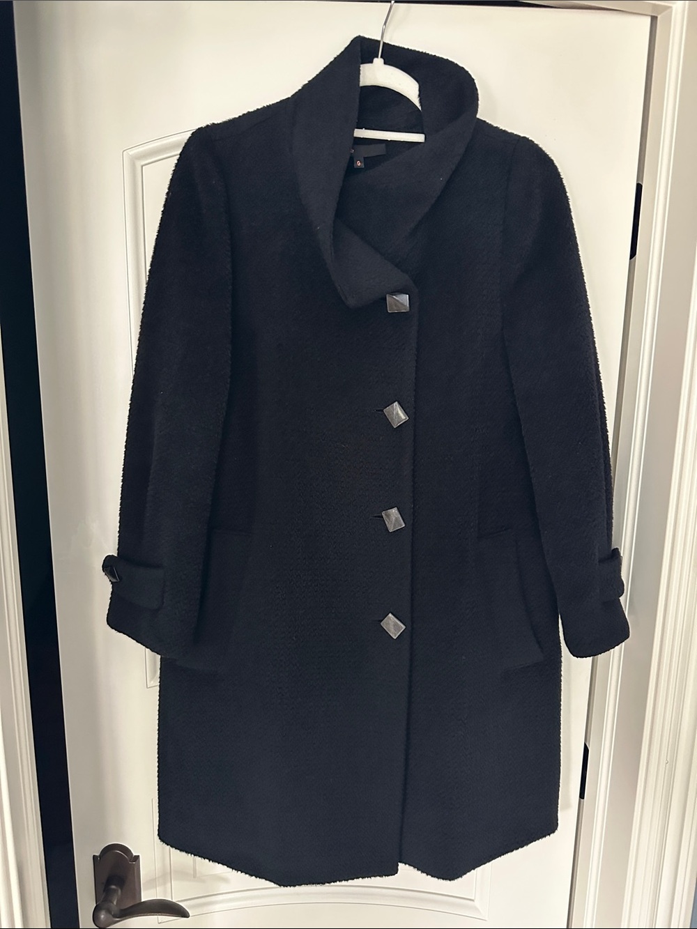 Maje Black Textured black Pea Coat with square buttons